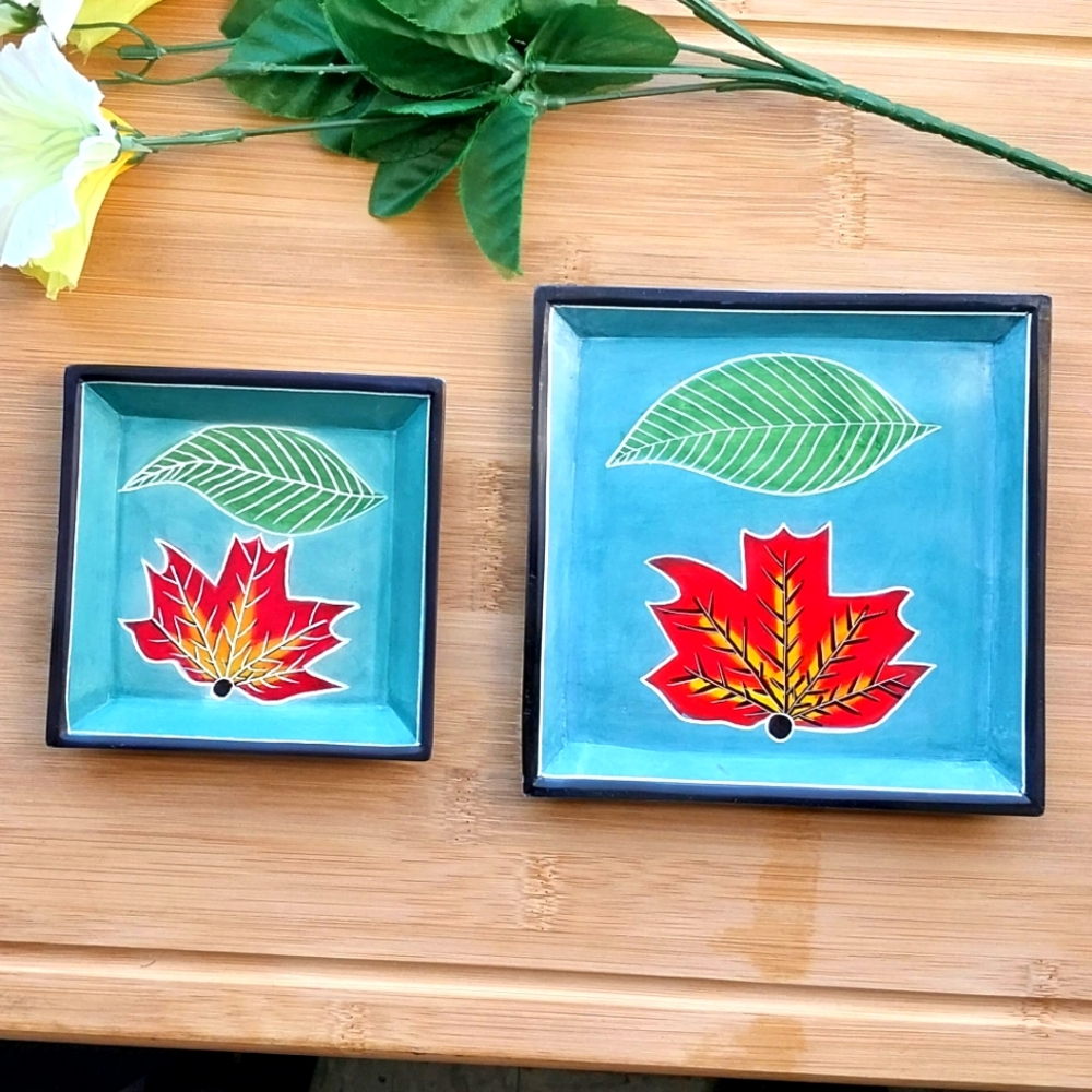 2PC Beautiful African Aqua Leaves Soapstone Dish